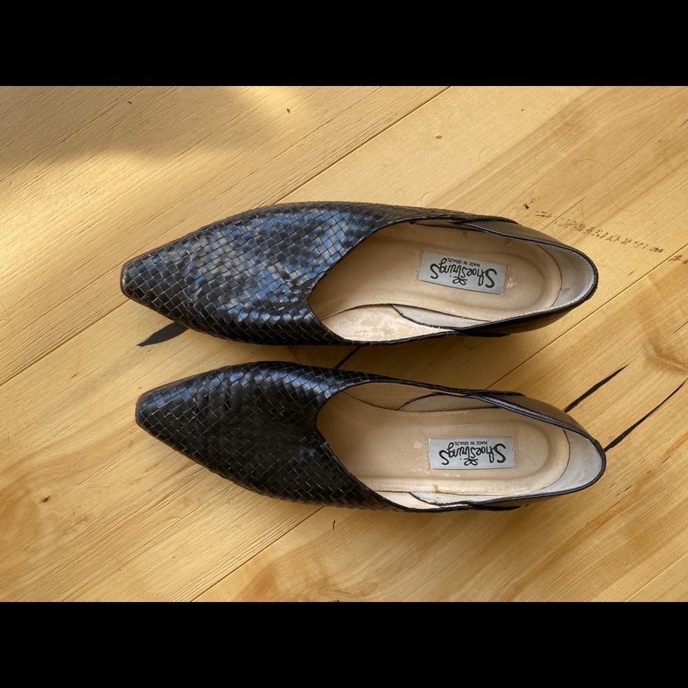 Shoestrings: Vintage Woven Leather Booties: Black